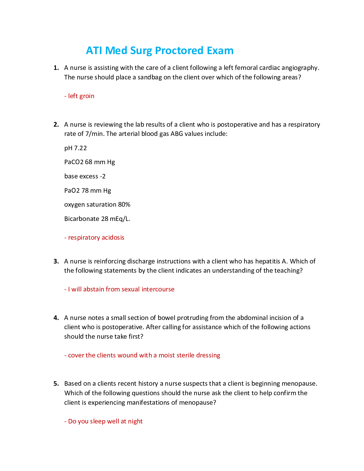 Preview image for ATI Med Surg Proctored Exam. Latest